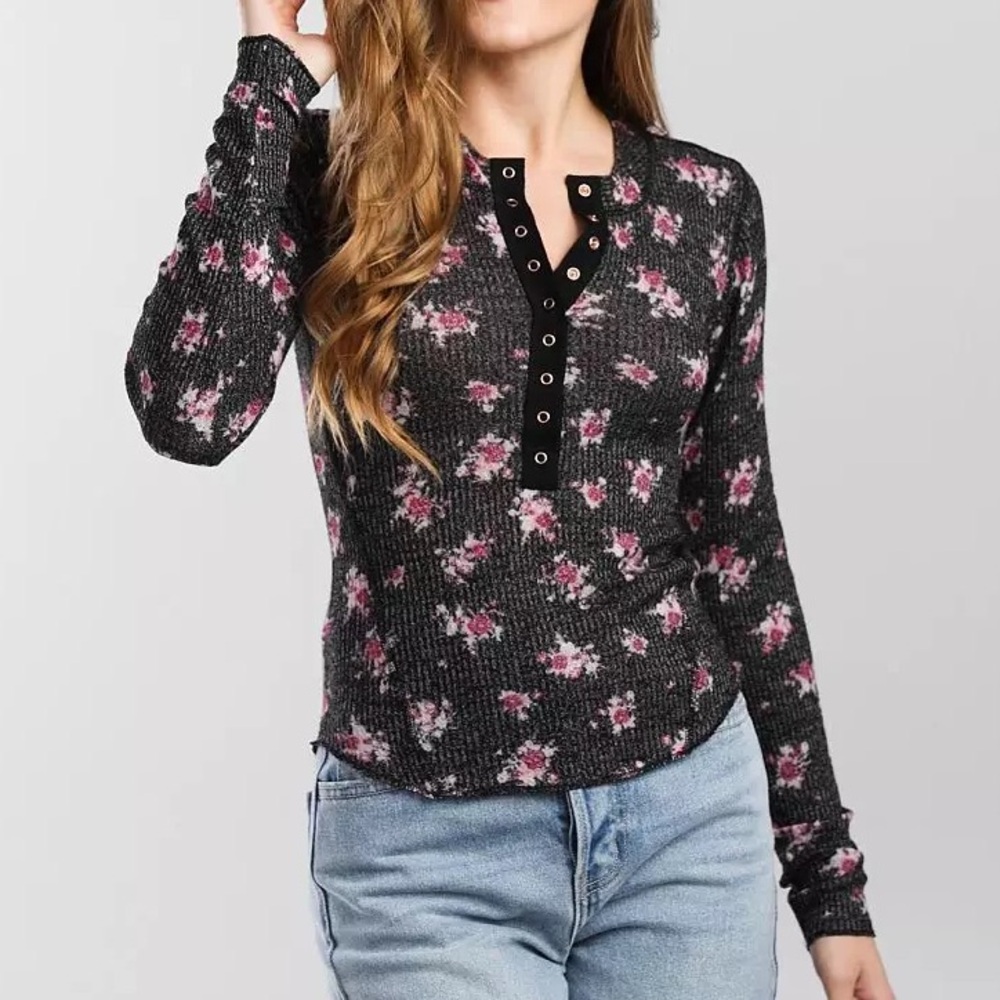 Free People One Of The Girls Printed Black Combo Shirt